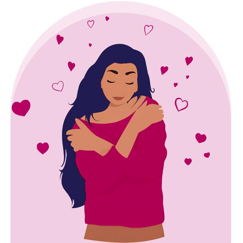 Woman hugging herself illustration
